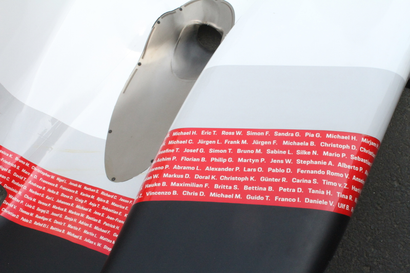 The Porsche team thanked everyone involved with the 919 project by including everyone’s names in the red stripe.